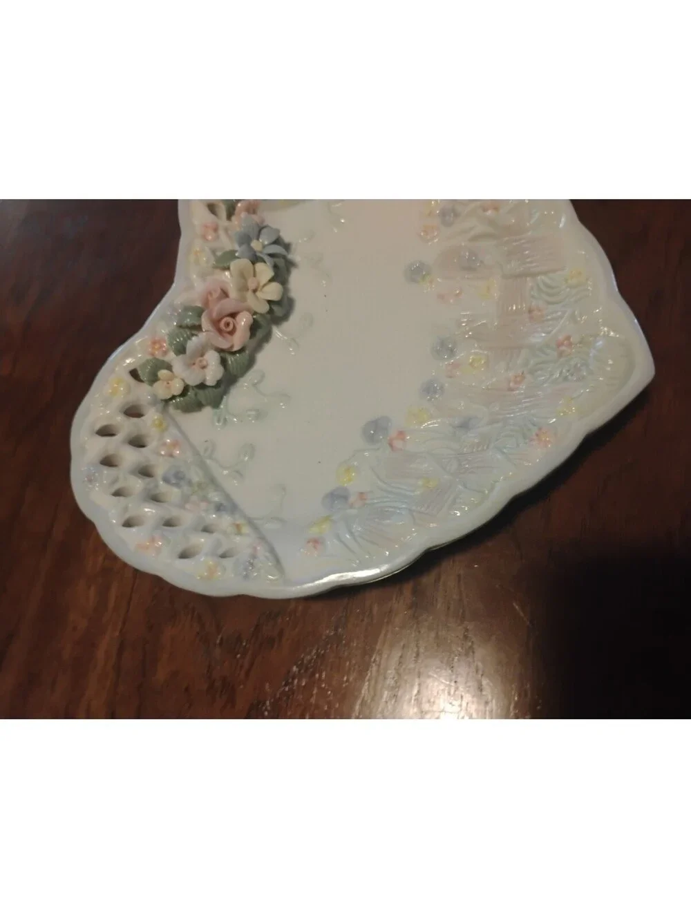 Heart-Shaped Porcelain Decorative Dish with Floral Accents